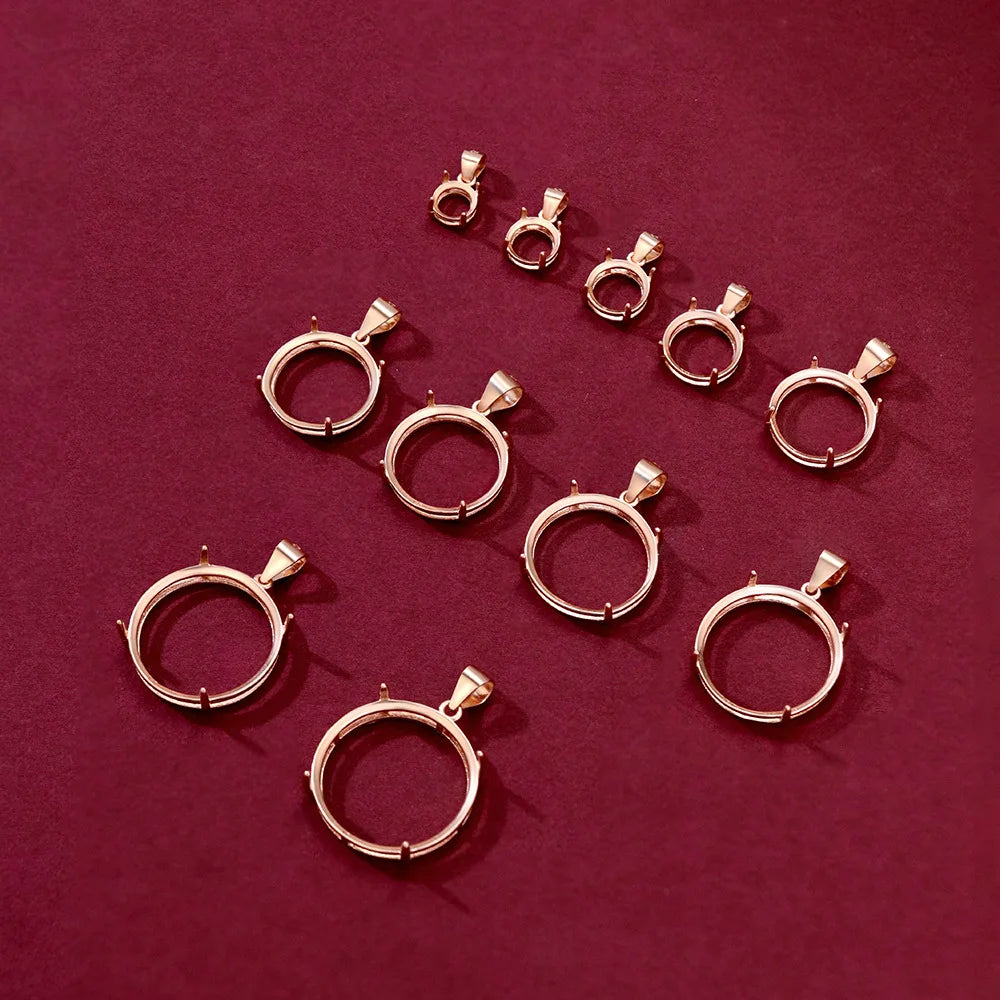 S925 Silver   Round Simple Four-Claw Classic Pendant Empty Pendant Not Inlaid Exquisite Fashion Explosions Light