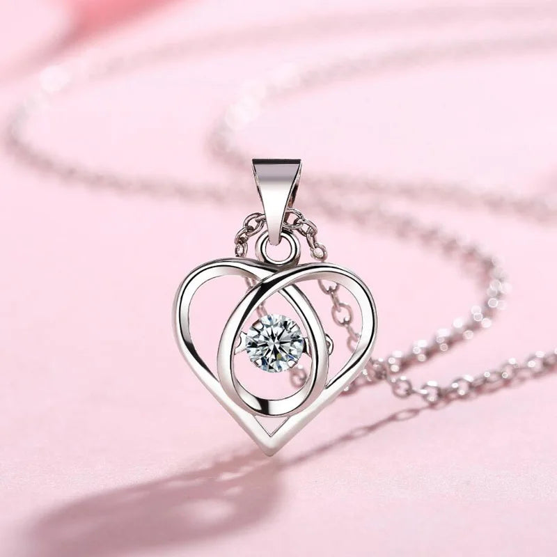KOFSAC New Luxury Crystal CZ Heart Pendant Choker Necklace 925 Sterling Silver Chain Necklaces For Women Wedding Jewelry Gifts