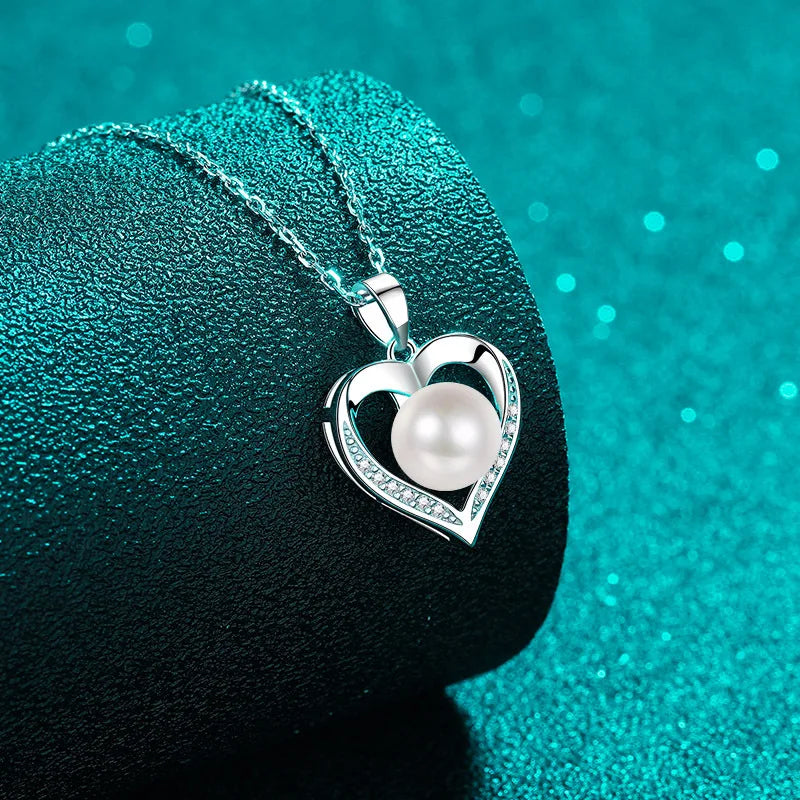 OAHLAN Fine Jewelry 0.096CT Moissanite Freshwater Pearl S925 Sterling Silver Pendant Necklace for Women Anniversary Engagement