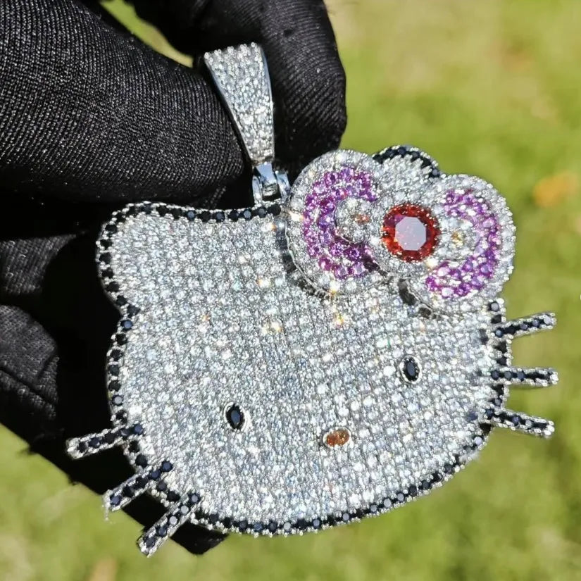 Fashion Women's Cute Hello Kitty Cat Necklace Pendant Iced Out Cartoon Necklaces Gold Plating for Anniversaries