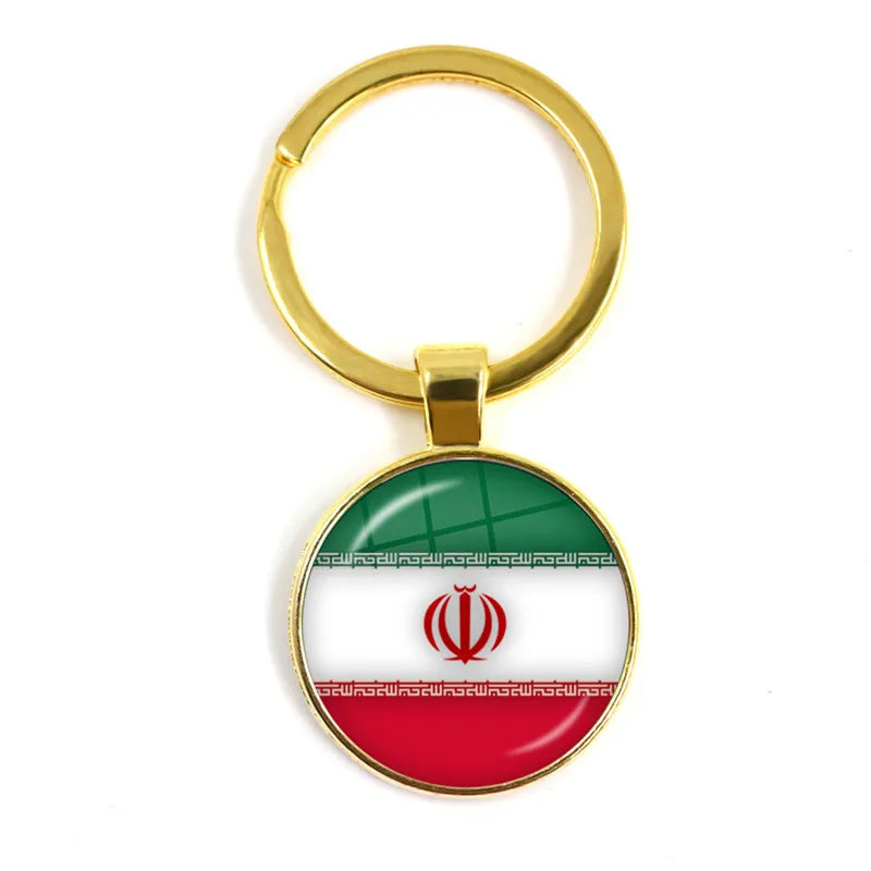 National Flag Glass Cabochon Keychain Greece,Jordan,Italy,Nigeria,Germany,Iran,Czech Republic,Côte d'Ivoire,Lithuania Key Ring