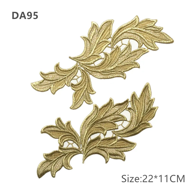 zsbszc Mirror Pair Embroidered patches Golden Guipure Lace Sewing lace for dress Applique DIY Bridal Headdres Lace Collar JA104