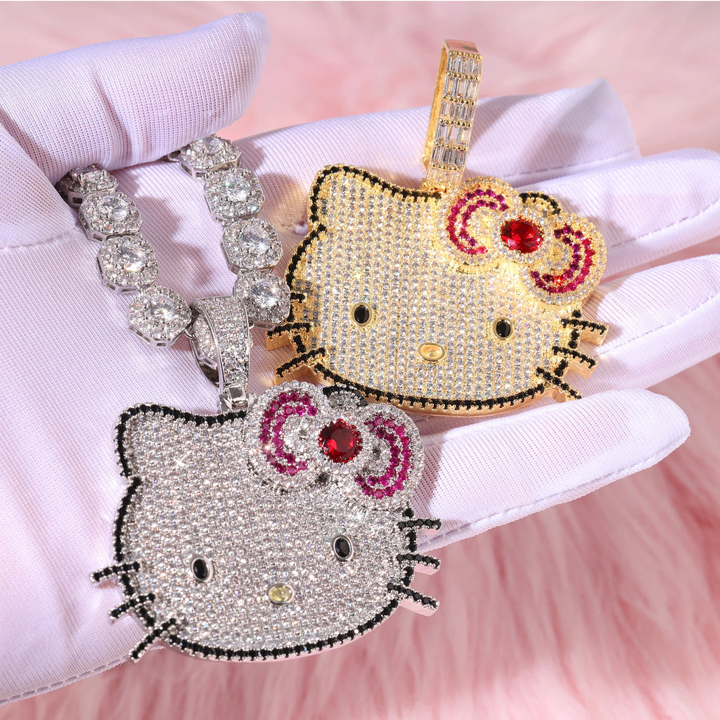 Fashion Women's Cute Hello Kitty Cat Necklace Pendant Iced Out Cartoon Necklaces Gold Plating for Anniversaries