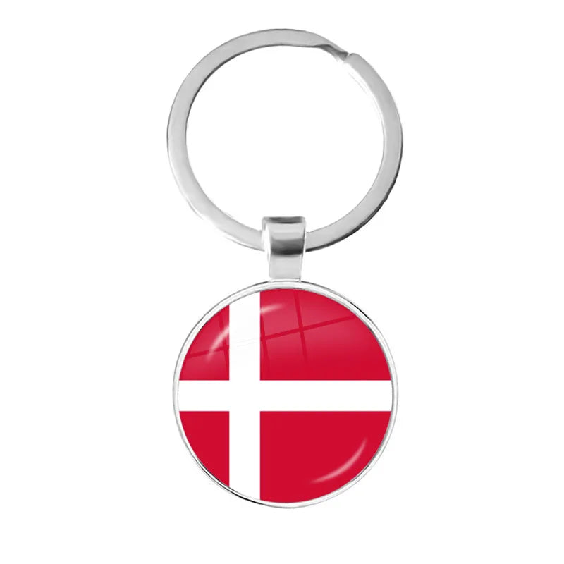 Malaysia, Laos, Denmark, Norway, Sweden, Slovakia National Flag Keychain 25mm Glass Cabochon Key Rings For Women Men Gift