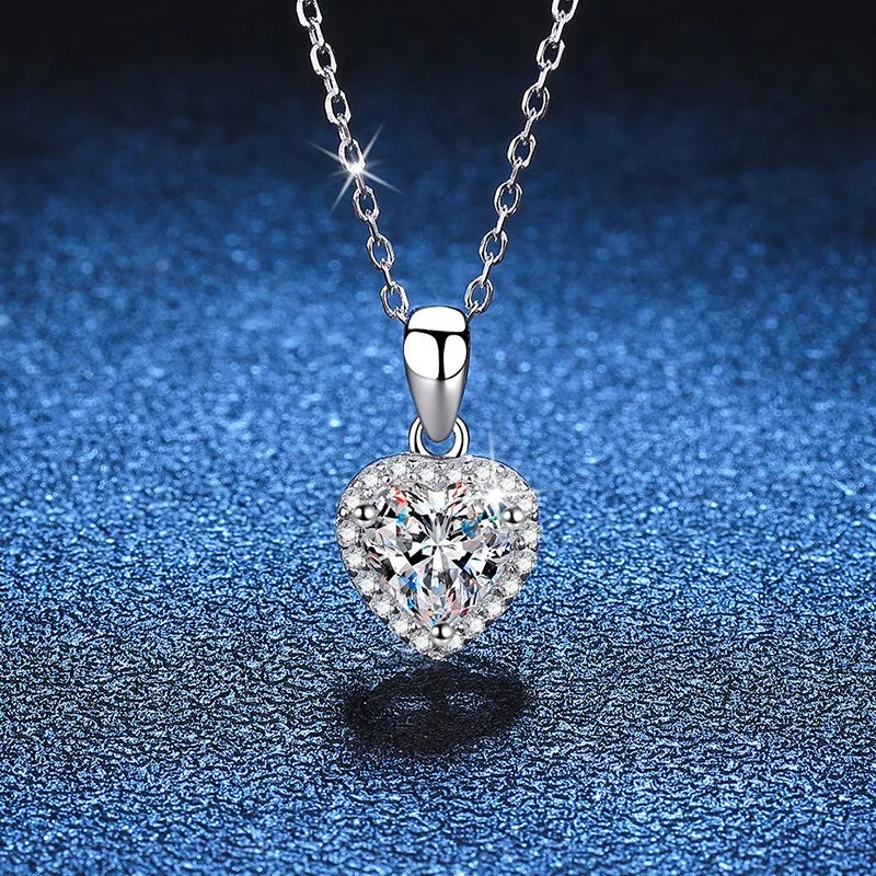 Heart Shape 1ct  Moissanite Diamond Jewelry, 925 Sterling Silver Moissanite Heart Pendant Necklace Women