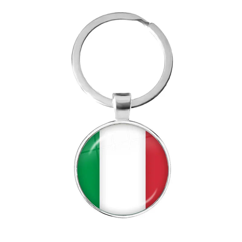 National Flag Glass Cabochon Keychain Greece,Jordan,Italy,Nigeria,Germany,Iran,Czech Republic,Côte d'Ivoire,Lithuania Key Ring