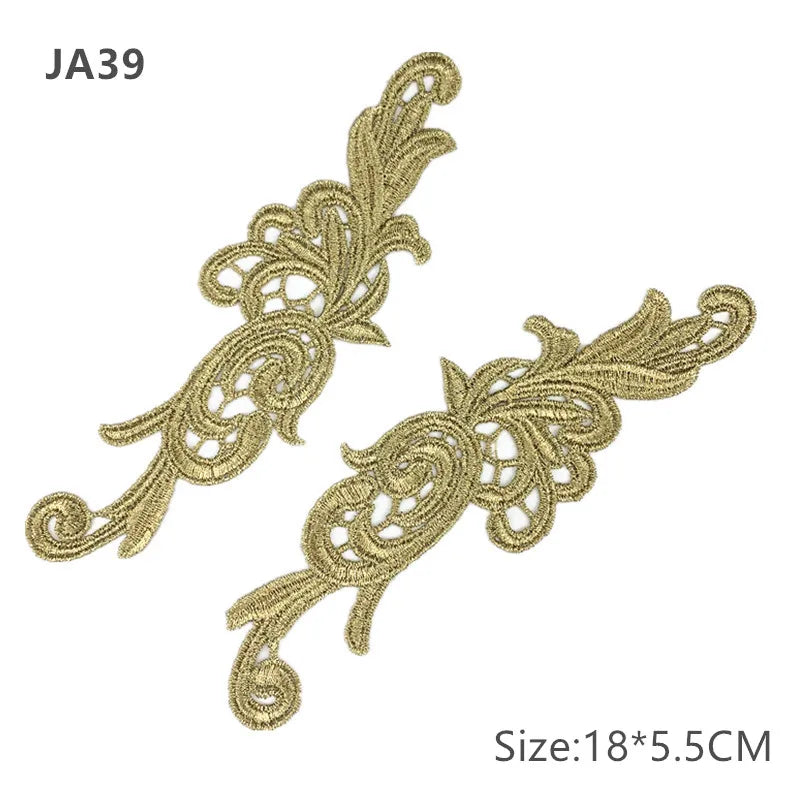 zsbszc Mirror Pair Embroidered patches Golden Guipure Lace Sewing lace for dress Applique DIY Bridal Headdres Lace Collar JA104