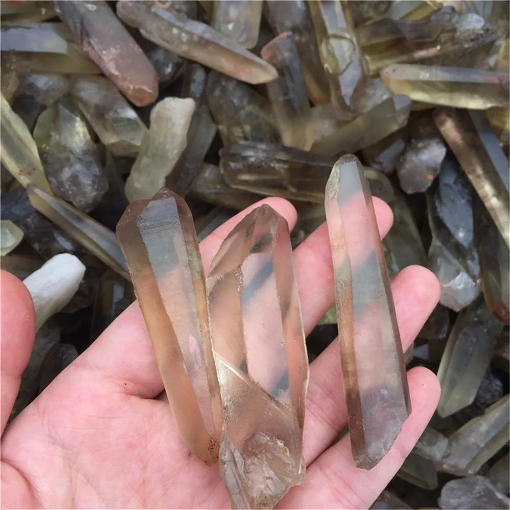 50g Natural Samll Smoke Citrine Quartz Crystal Points Wand Rough Orignal Yellow Healing Stone Specimen Mineral
