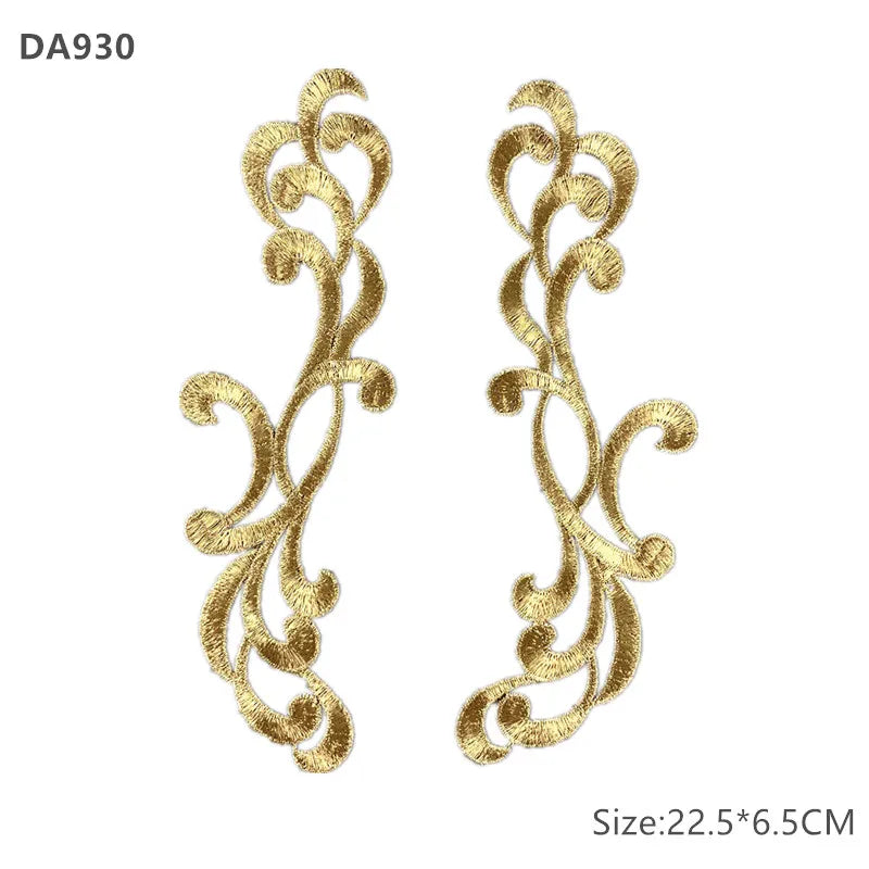 zsbszc Mirror Pair Embroidered patches Golden Guipure Lace Sewing lace for dress Applique DIY Bridal Headdres Lace Collar JA104