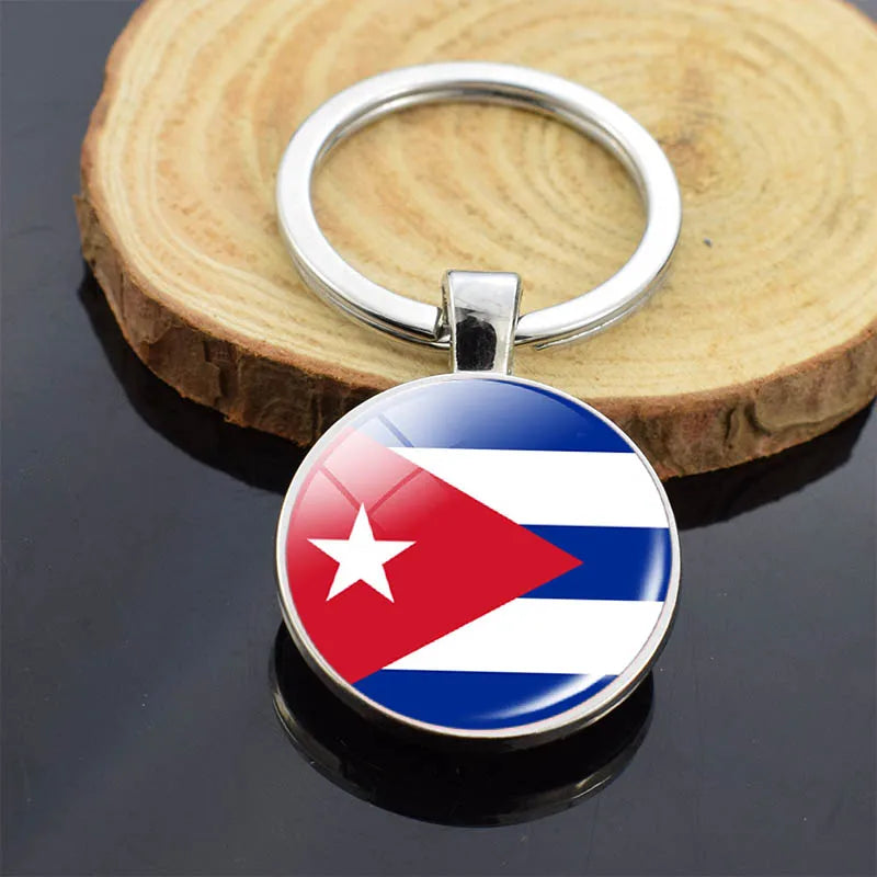 National Flag Key Chains Austria Czech Republic Slovakia Switzerland Liechtenstein Poland Germany Cuba Double Side Glass Keyring