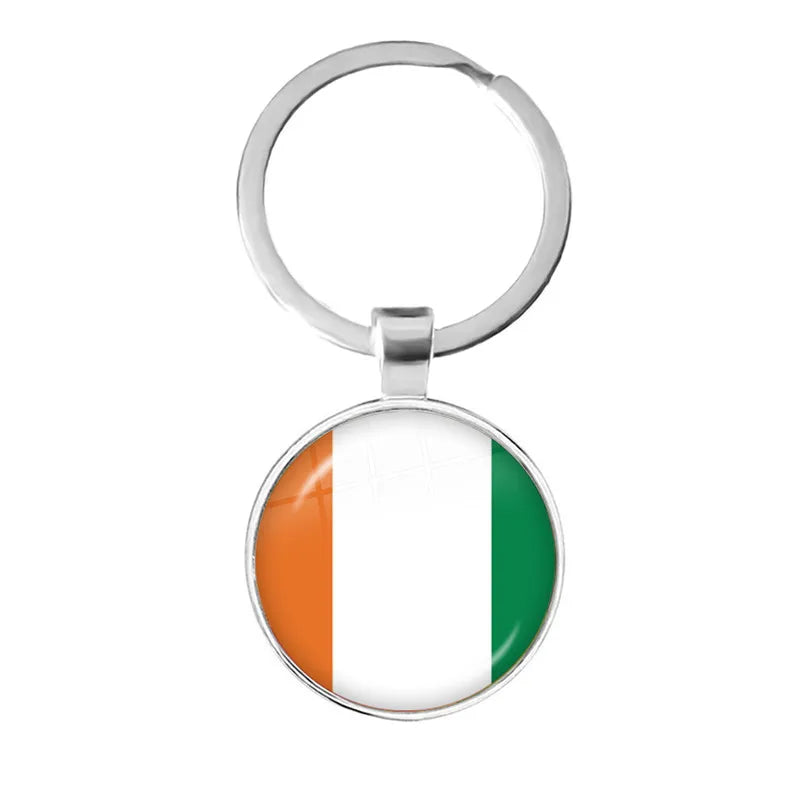 National Flag Glass Cabochon Keychain Greece,Jordan,Italy,Nigeria,Germany,Iran,Czech Republic,Côte d'Ivoire,Lithuania Key Ring