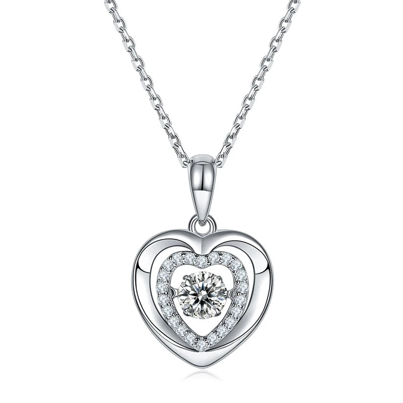 Link Chain Necklace Pendant Round Cut Sterling 925 Silver Moissanite Heart Necklace for Women