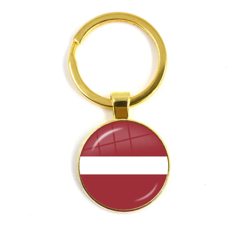 Malta Zambia Zimbabwe Latvia Armenia Azerbaijan Saudi Arabia UAE Morocco Glass Cabochon National Flag Keychain Keyholder Gift