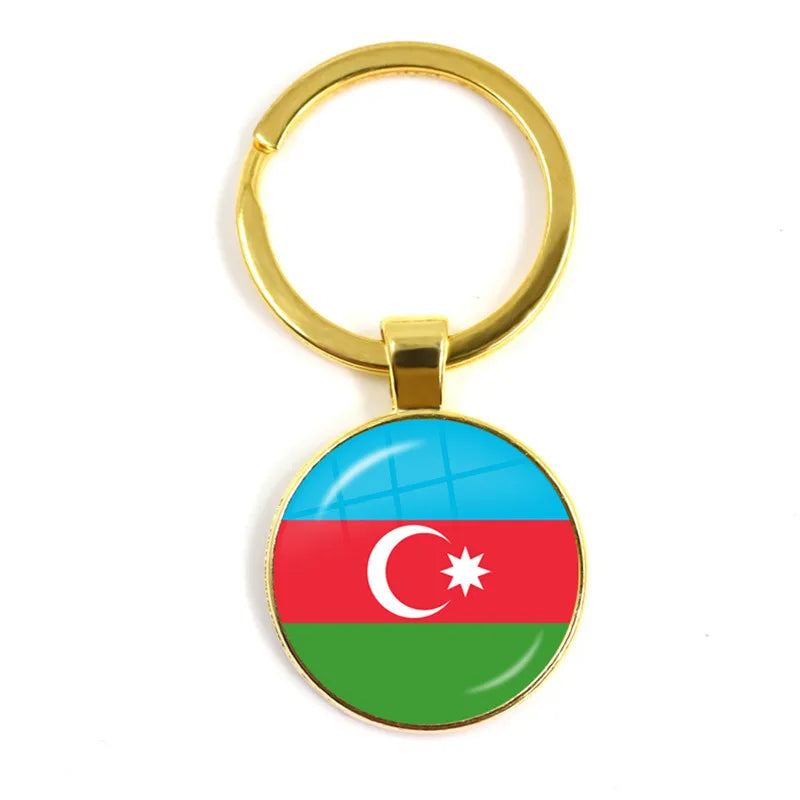 Malta Zambia Zimbabwe Latvia Armenia Azerbaijan Saudi Arabia UAE Morocco Glass Cabochon National Flag Keychain Keyholder Gift