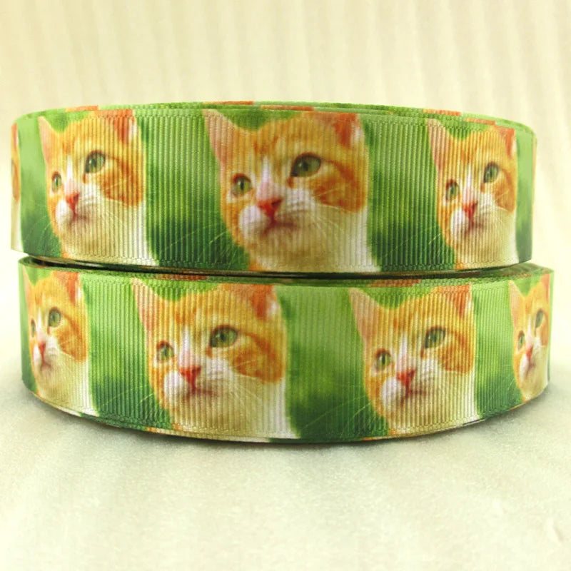 5 Yards Multi Size Cute Cat Theme Ribbons Grosgrain Animal Printed Decorations DIY Sewing Crafts For Making Hair Bows