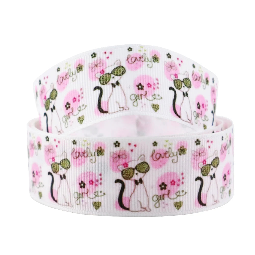 5 Yards Multi Size Cute Cat Theme Ribbons Grosgrain Animal Printed Decorations DIY Sewing Crafts For Making Hair Bows