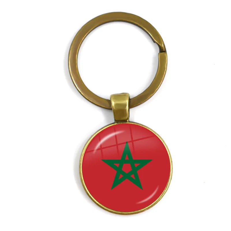 Malta Zambia Zimbabwe Latvia Armenia Azerbaijan Saudi Arabia UAE Morocco Glass Cabochon National Flag Keychain Keyholder Gift