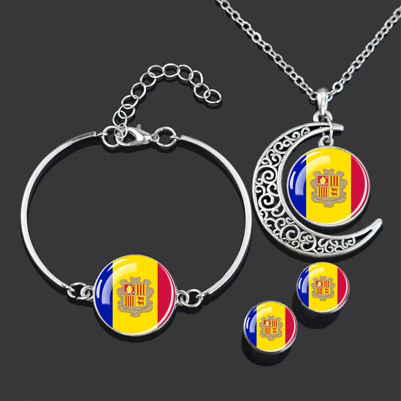 Bracelet Necklace Earrings Jewelry Set Czech Republic Flag Glass Cabochon European Countries Flag Necklace Set for Women Gifts