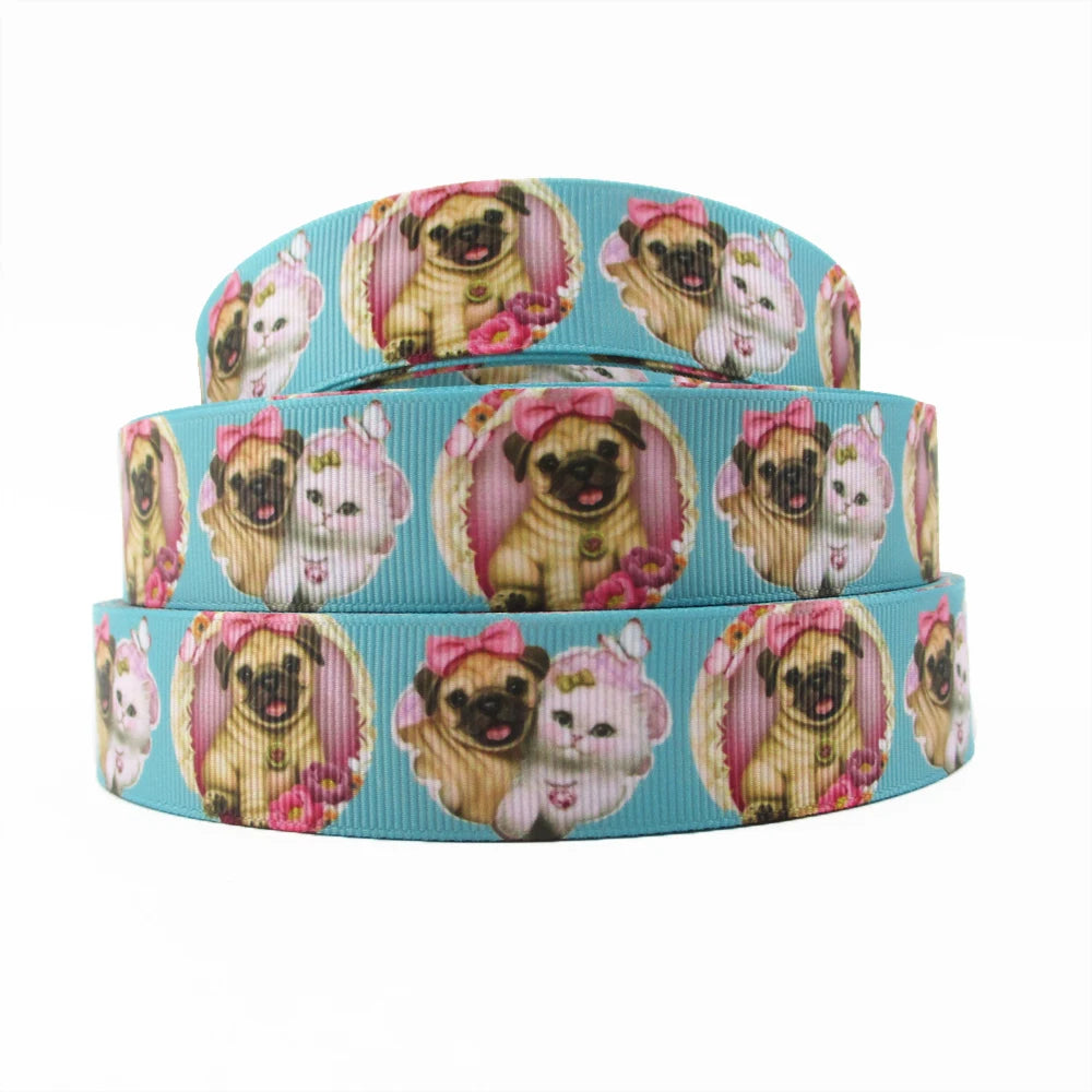 5 Yards Multi Size Cute Cat Theme Ribbons Grosgrain Animal Printed Decorations DIY Sewing Crafts For Making Hair Bows