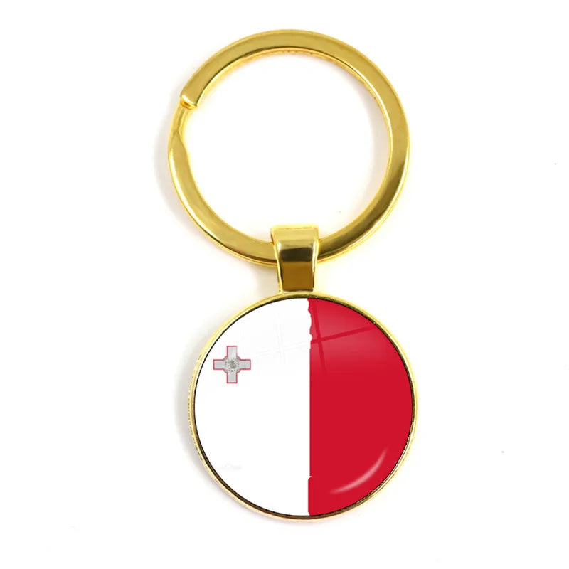 Malta Zambia Zimbabwe Latvia Armenia Azerbaijan Saudi Arabia UAE Morocco Glass Cabochon National Flag Keychain Keyholder Gift