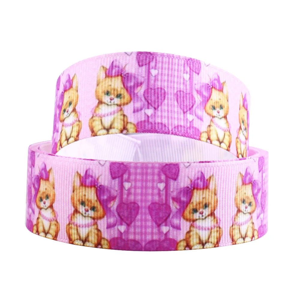 5 Yards Multi Size Cute Cat Theme Ribbons Grosgrain Animal Printed Decorations DIY Sewing Crafts For Making Hair Bows
