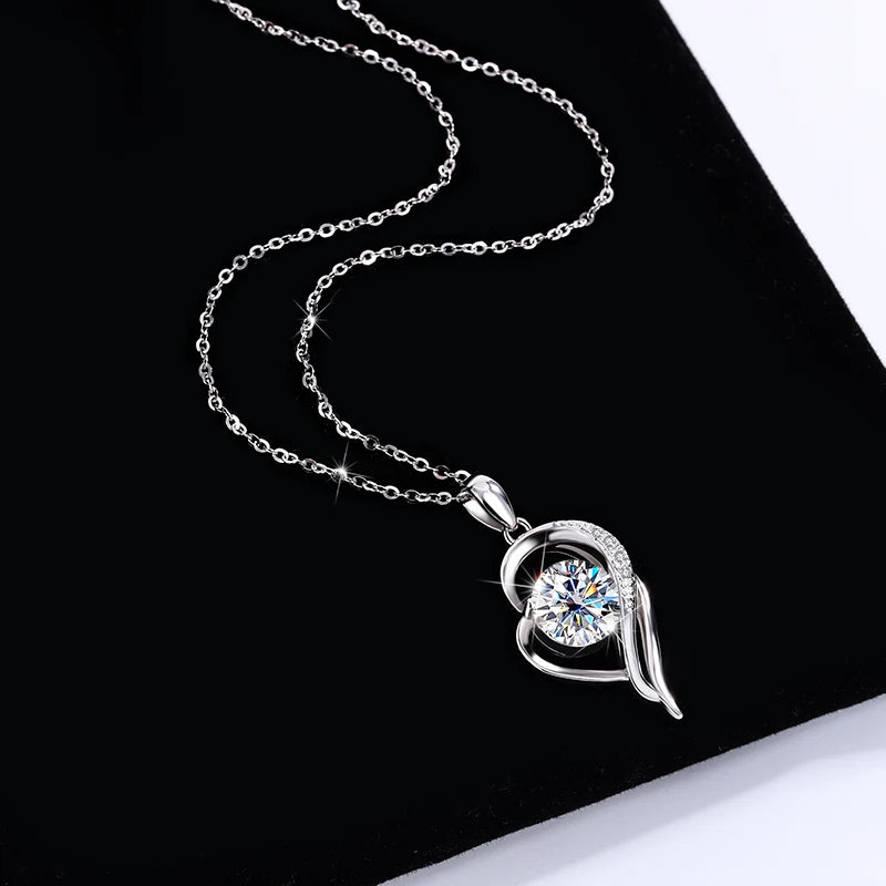 NORELLE Original 1ct Moissanite Heart Pendant Necklace Dainty S925 Sterling Silver Brilliant Love Motif Fashion Cupid's Necklace