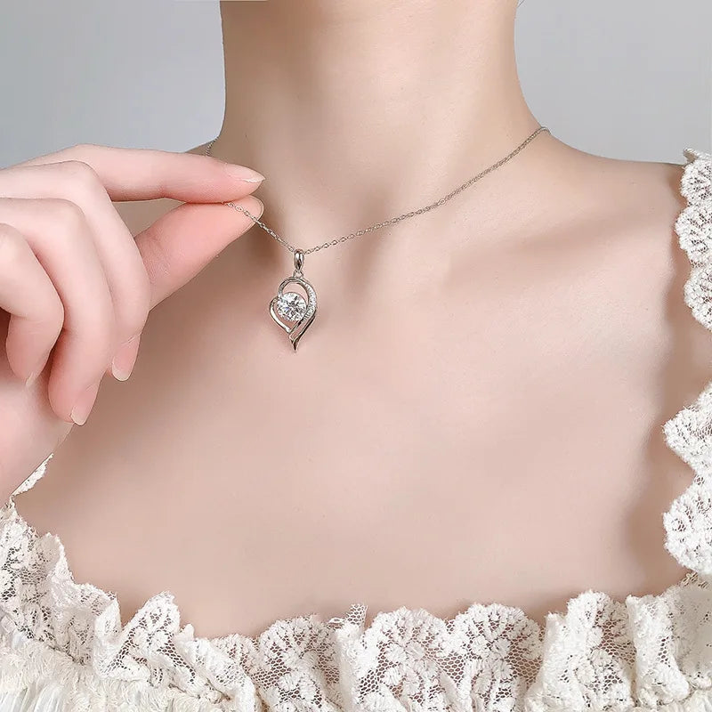 NORELLE Original 1ct Moissanite Heart Pendant Necklace Dainty S925 Sterling Silver Brilliant Love Motif Fashion Cupid's Necklace
