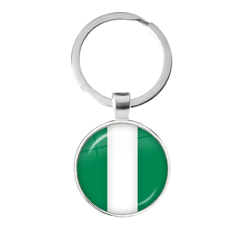 National Flag Glass Cabochon Keychain Greece,Jordan,Italy,Nigeria,Germany,Iran,Czech Republic,Côte d'Ivoire,Lithuania Key Ring