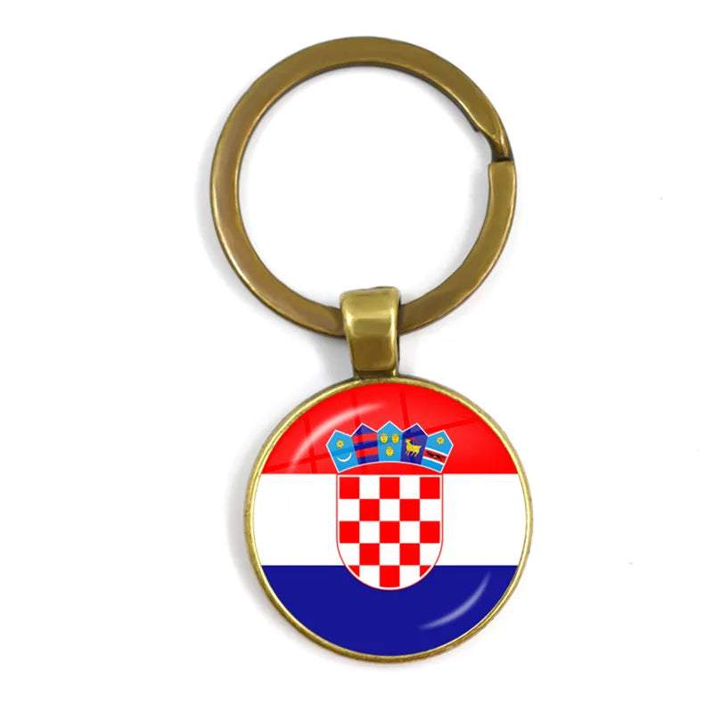Malta Zambia Zimbabwe Latvia Armenia Azerbaijan Saudi Arabia UAE Morocco Glass Cabochon National Flag Keychain Keyholder Gift