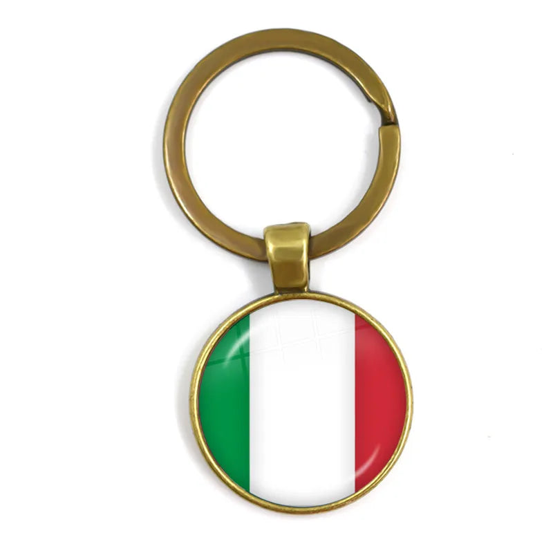 National Flag Glass Cabochon Keychain Greece,Jordan,Italy,Nigeria,Germany,Iran,Czech Republic,Côte d'Ivoire,Lithuania Key Ring
