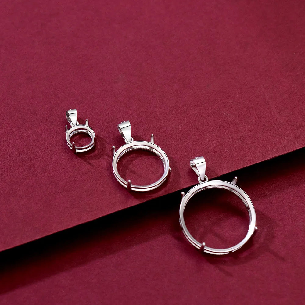 S925 Silver   Round Simple Four-Claw Classic Pendant Empty Pendant Not Inlaid Exquisite Fashion Explosions Light