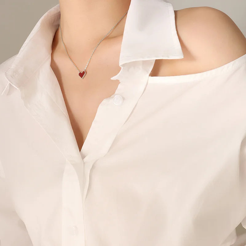 New  French Love Heart Acrylic Stainless Steel Necklace for Women Gift Titanium Steel 18k Gold Heart Collar Necklace Wholesale