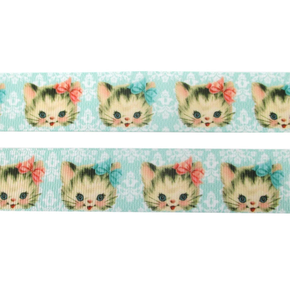 5 Yards Multi Size Cute Cat Theme Ribbons Grosgrain Animal Printed Decorations DIY Sewing Crafts For Making Hair Bows