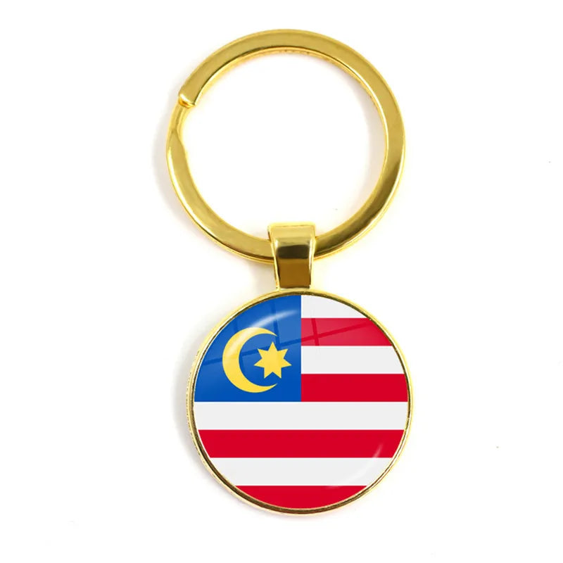Malaysia, Laos, Denmark, Norway, Sweden, Slovakia National Flag Keychain 25mm Glass Cabochon Key Rings For Women Men Gift