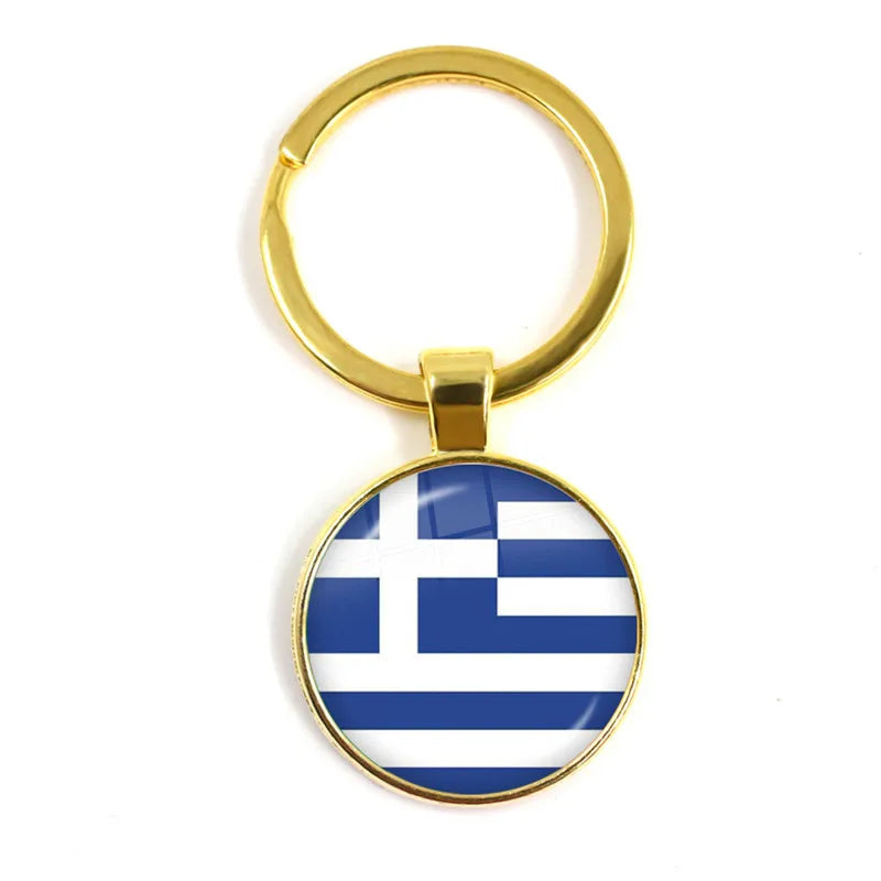 National Flag Glass Cabochon Keychain Greece,Jordan,Italy,Nigeria,Germany,Iran,Czech Republic,Côte d'Ivoire,Lithuania Key Ring