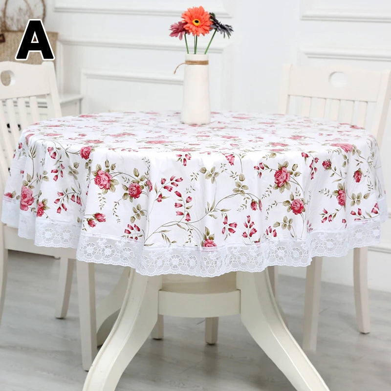 Pastoral Flower Style Round Table Cloth PVC Plastic Thick Tablecloth Oil Proof Waterproof Fabric Tables Cover Decorative Kitchen