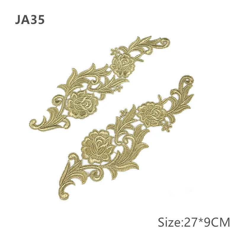 zsbszc Mirror Pair Embroidered patches Golden Guipure Lace Sewing lace for dress Applique DIY Bridal Headdres Lace Collar JA104