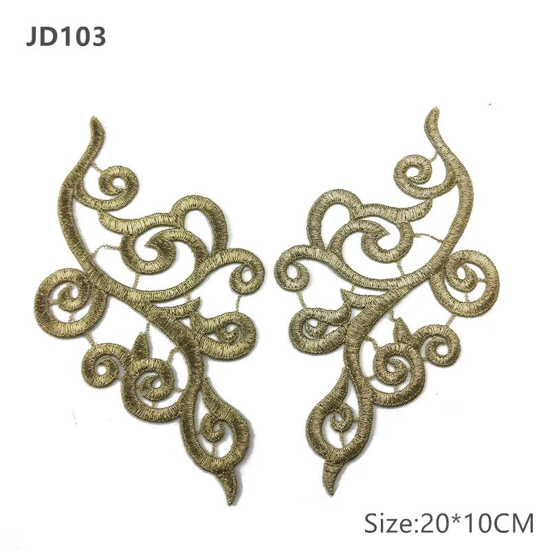 zsbszc Mirror Pair Embroidered patches Golden Guipure Lace Sewing lace for dress Applique DIY Bridal Headdres Lace Collar JA104
