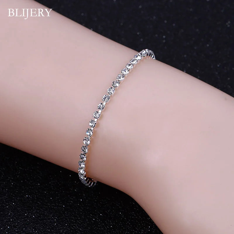 BLIJERY Silver Color Bridesmaid Bridal Jewelry Sets Crystal Choker Necklace Earrings Bracelet Set for Women Wedding Jewelry Set