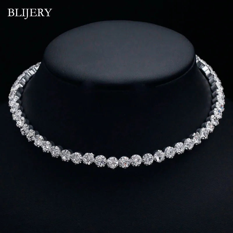 BLIJERY Fashion Diamante Crystal Rhinestone Choker Necklace for Women Silver Color Chokers Bridal Wedding Jewelry Femme Collier