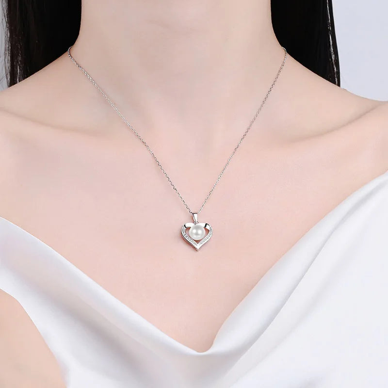OAHLAN Fine Jewelry 0.096CT Moissanite Freshwater Pearl S925 Sterling Silver Pendant Necklace for Women Anniversary Engagement