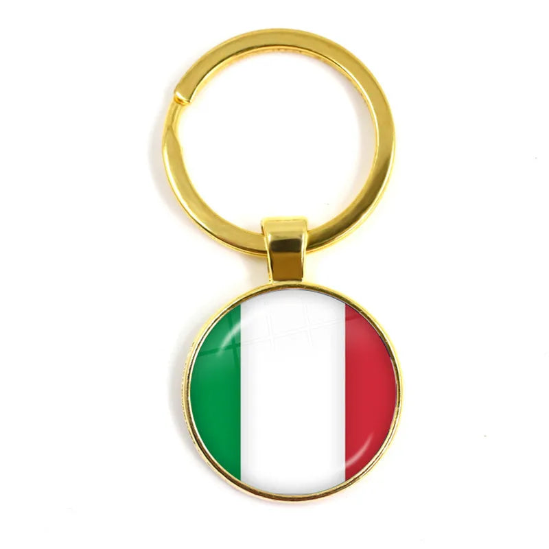 National Flag Glass Cabochon Keychain Greece,Jordan,Italy,Nigeria,Germany,Iran,Czech Republic,Côte d'Ivoire,Lithuania Key Ring