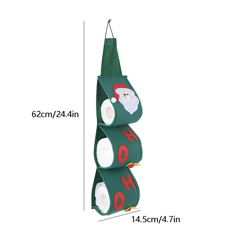 Christmas Toilet Roll  Paper Holder Santa Claus Roll Paper Storage Bag Covers Wall Hanging Paper Organizer Christmas Holder