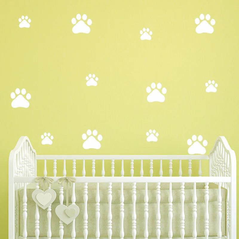Cartoon Dog Cat Walking Paw Print Wall Stickers For Kids Rooms Pet Room Decoration Wall Art Bowl Car Glass Waterproof Poster