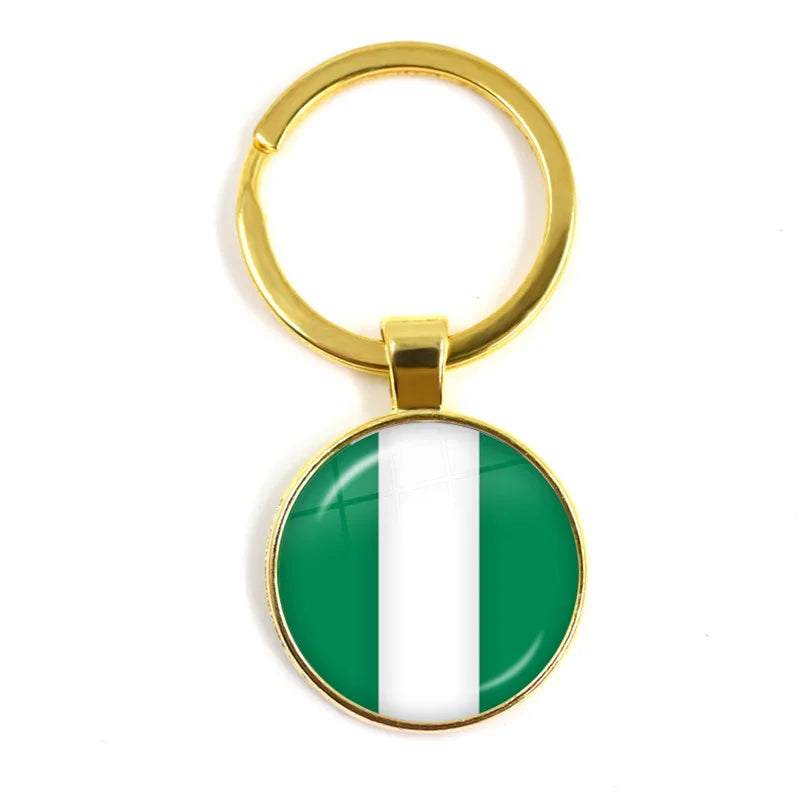 National Flag Glass Cabochon Keychain Greece,Jordan,Italy,Nigeria,Germany,Iran,Czech Republic,Côte d'Ivoire,Lithuania Key Ring
