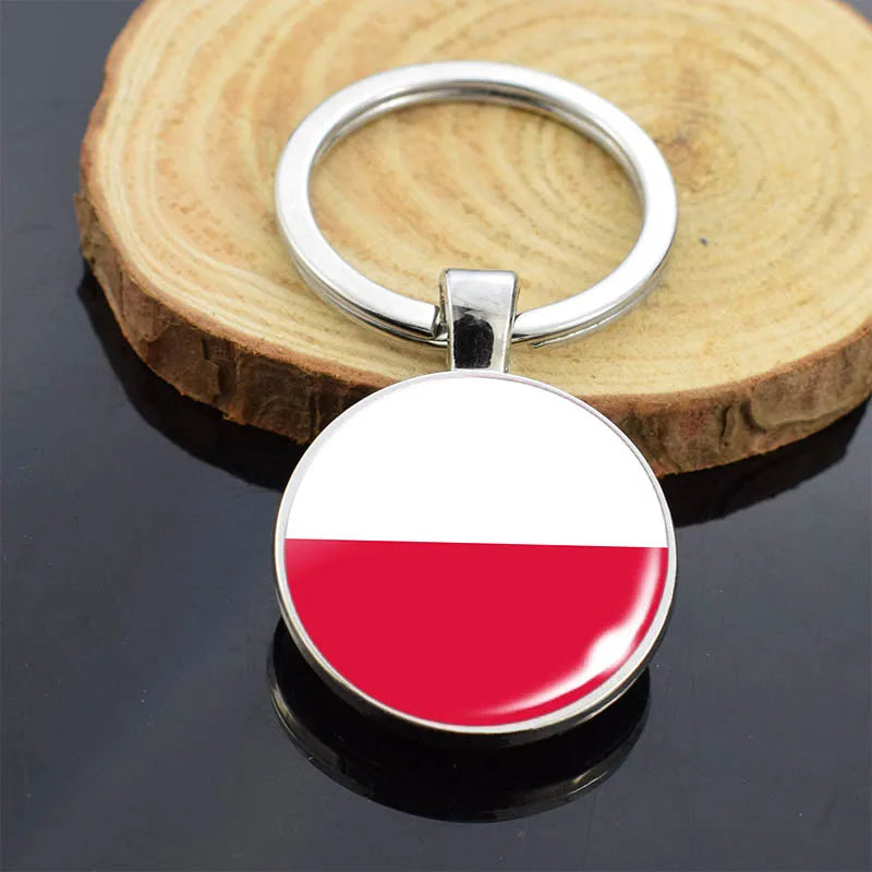 National Flag Key Chains Austria Czech Republic Slovakia Switzerland Liechtenstein Poland Germany Cuba Double Side Glass Keyring