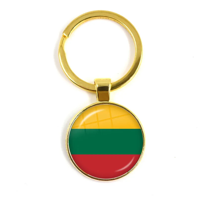 National Flag Glass Cabochon Keychain Greece,Jordan,Italy,Nigeria,Germany,Iran,Czech Republic,Côte d'Ivoire,Lithuania Key Ring