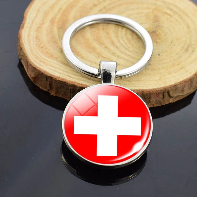 National Flag Key Chains Austria Czech Republic Slovakia Switzerland Liechtenstein Poland Germany Cuba Double Side Glass Keyring