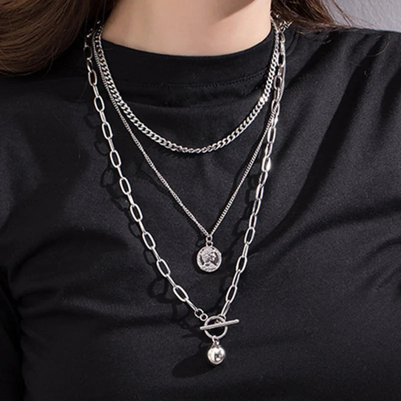 Layered Chain Necklace Neck Chains Lock Pendant Jewelry For Women Punk Choker Padlock Goth Jewelry Grunge Aesthetic Accessories