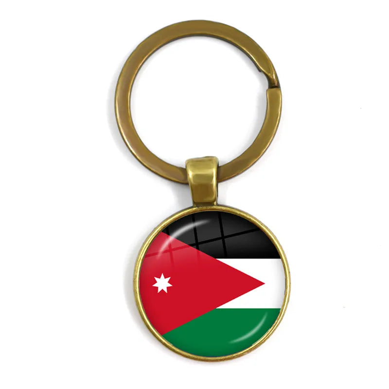 National Flag Glass Cabochon Keychain Greece,Jordan,Italy,Nigeria,Germany,Iran,Czech Republic,Côte d'Ivoire,Lithuania Key Ring